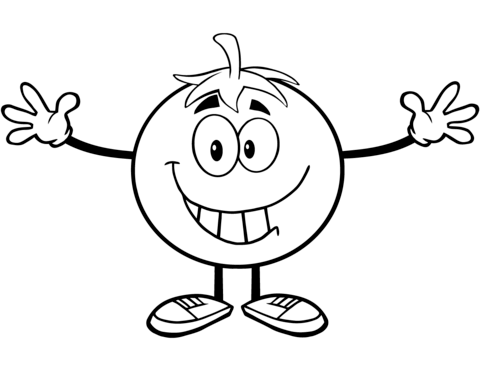 Tomato Cartoon Character With Open Arms Coloring Page